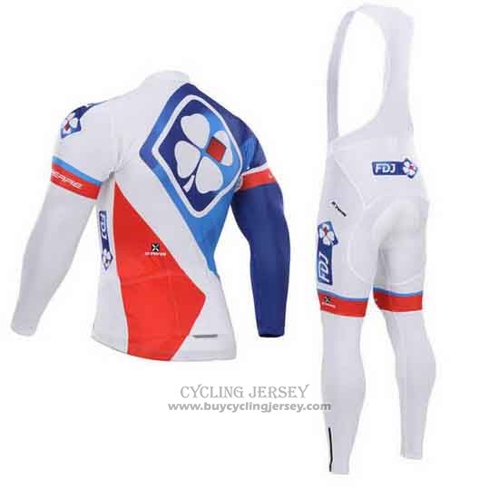 2015 Jersey FDJ Long Sleeve White And Blue